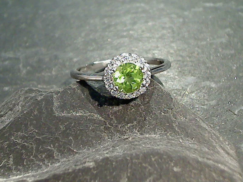 Size 7 Peridot, CZ, Sterling Silver Ring