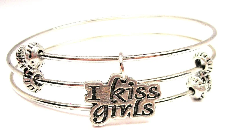 I Kiss Girls Triple Style Expandable Bangle Bracelet