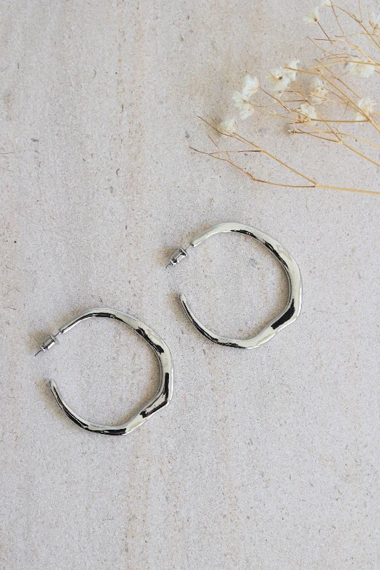 Modern Organic Silver Hoop Earrings