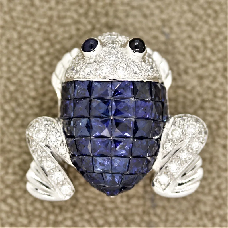 Mystery-Set Sapphire Diamond Gold Frog Brooch