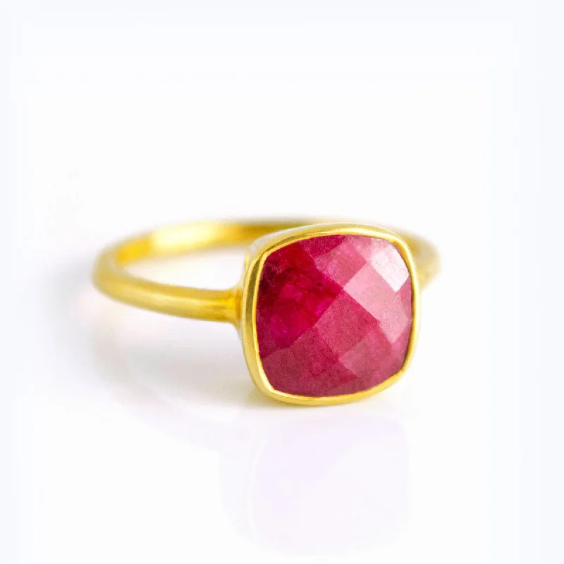 Ruby Cushion Bezel Ring : July Birthstone