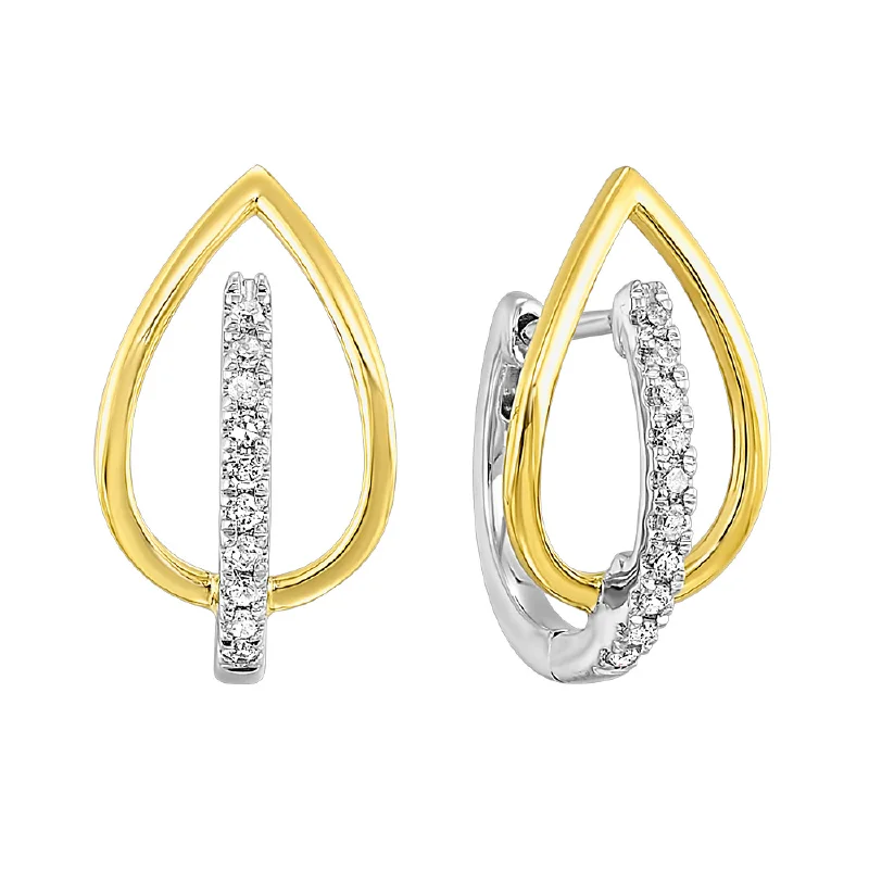 Two-Tone Pear Shaped Diamond Huggie Hoop Earrings in White and Yellow Gold