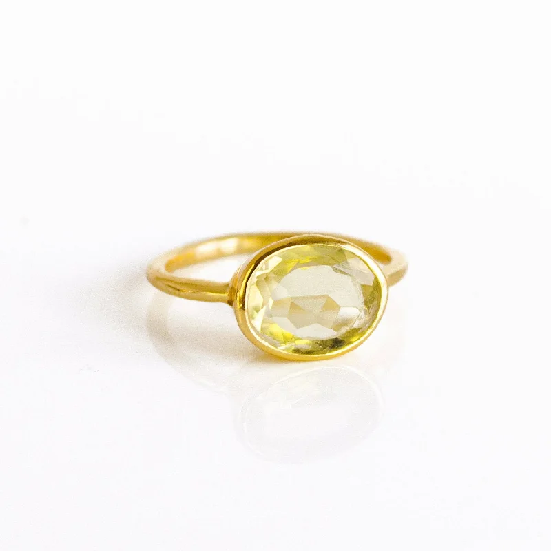 Lemon Quartz Oval Bezel Set Ring