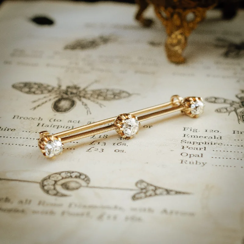 Extravagant Antique Victorian Old-Cut Diamond Bar Brooch